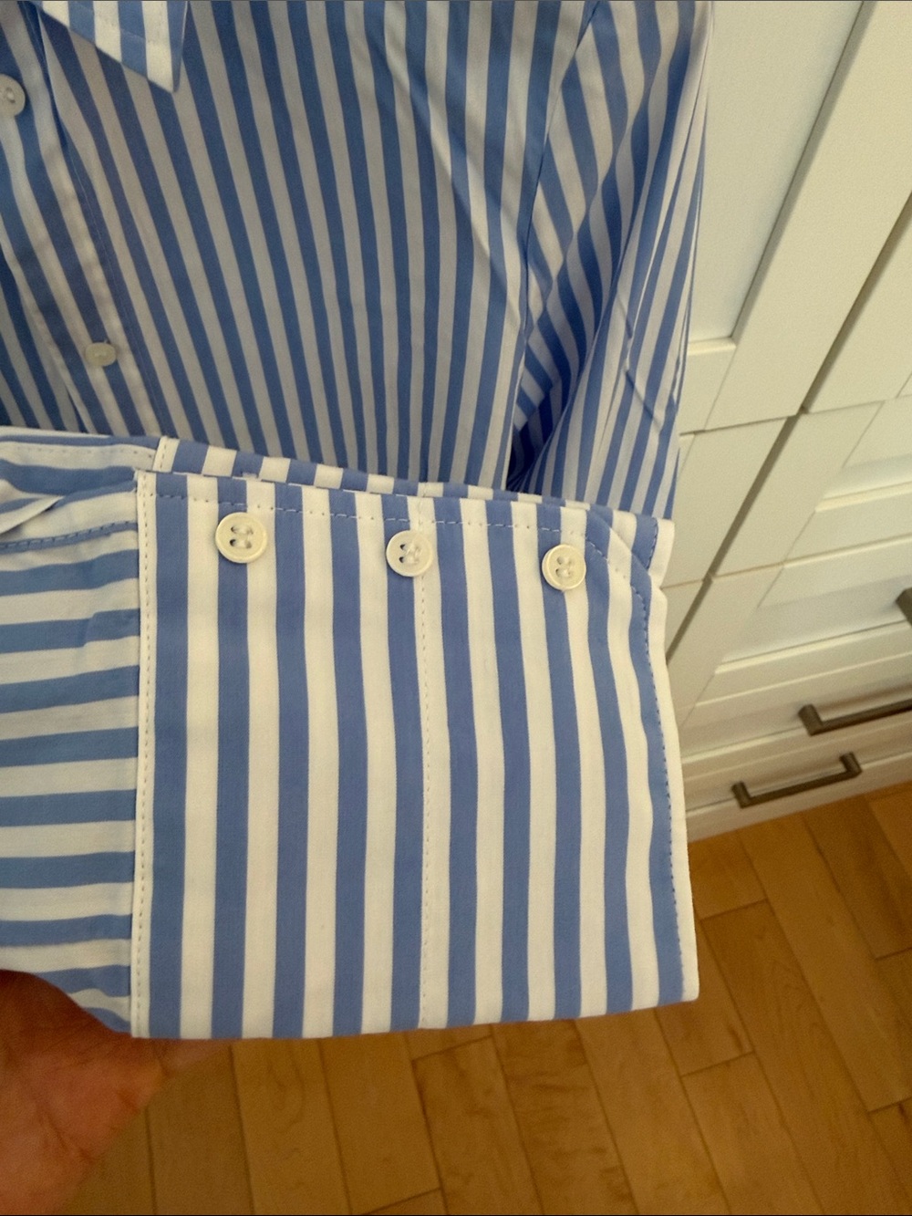 Zara Men’s White and Blue Vertical Stripe Dress Shirt - Picture 3 of 3